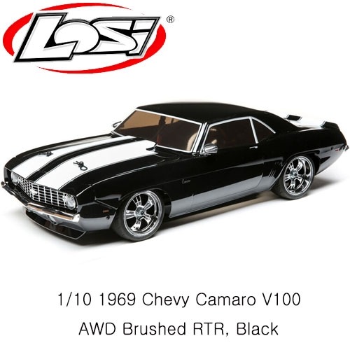 LOS03033T2 1/10 1969 Chevy Camaro V100 AWD Brushed RTR, Black